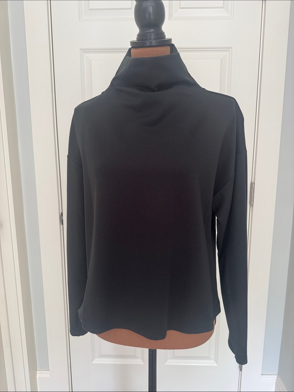 Eileen Fisher funnel-neck boxy l/s top black S/P